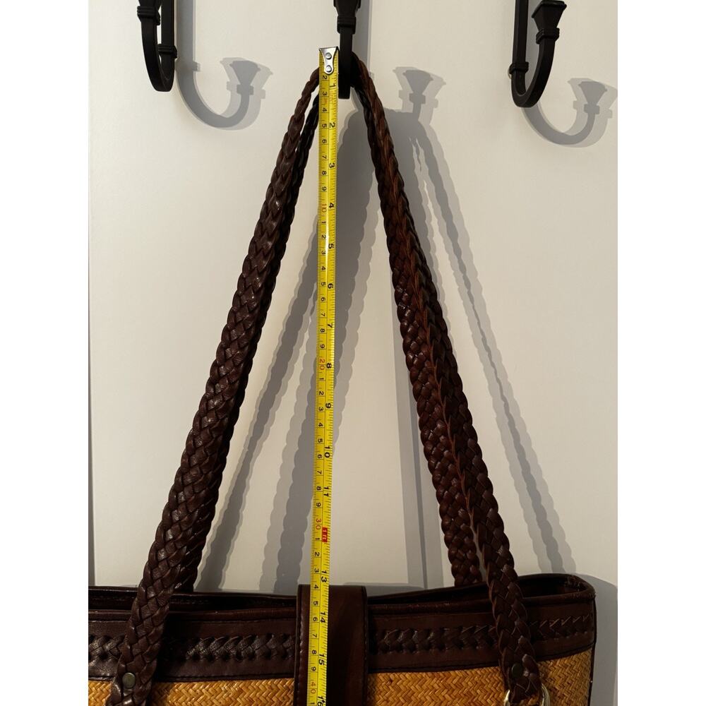 Women's Elliot Lucca Brown Straw & Leather Purse Tote Beach Resortwear Vacation - Picture 13 of 14